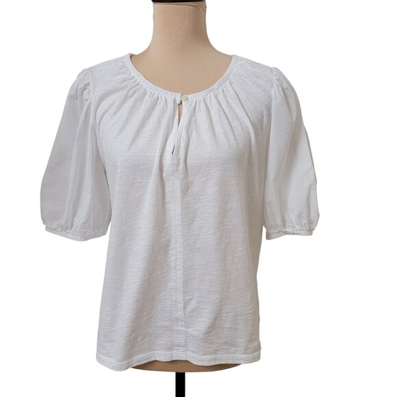 Old Navy Size M White Puff-Sleeve Slub-Knit Top.Excellent, Like New Condition - Picture 1 of 11